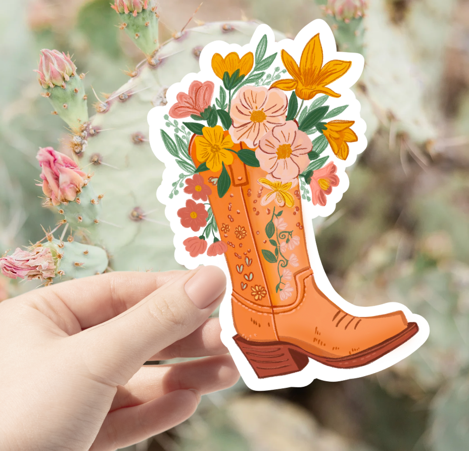 Floral Cowboy Boot Sticker