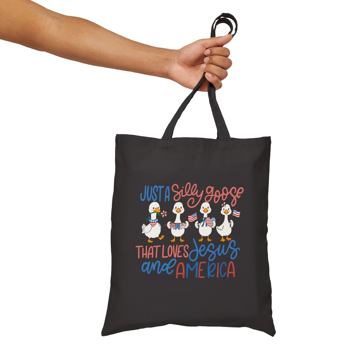 Just a Silly Goose That Loves Jesus and America Canvas Tote