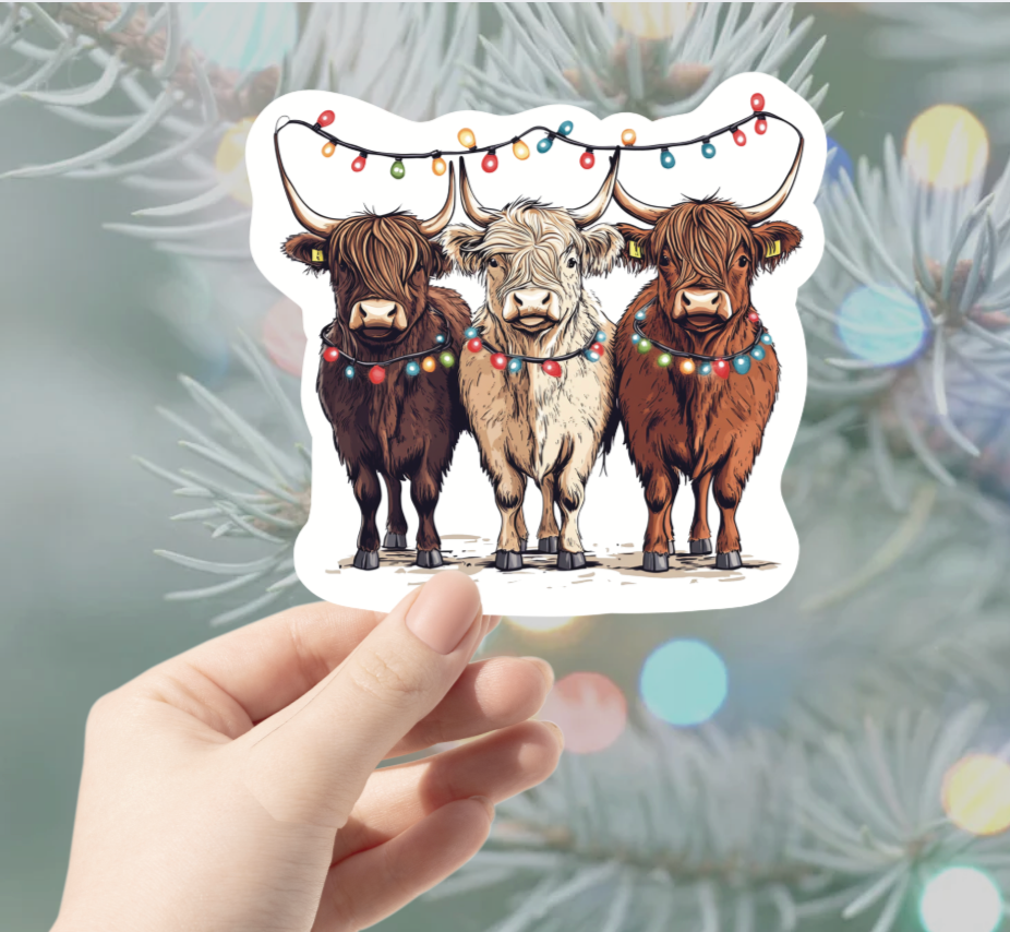 Highland Cow Christmas Sticker