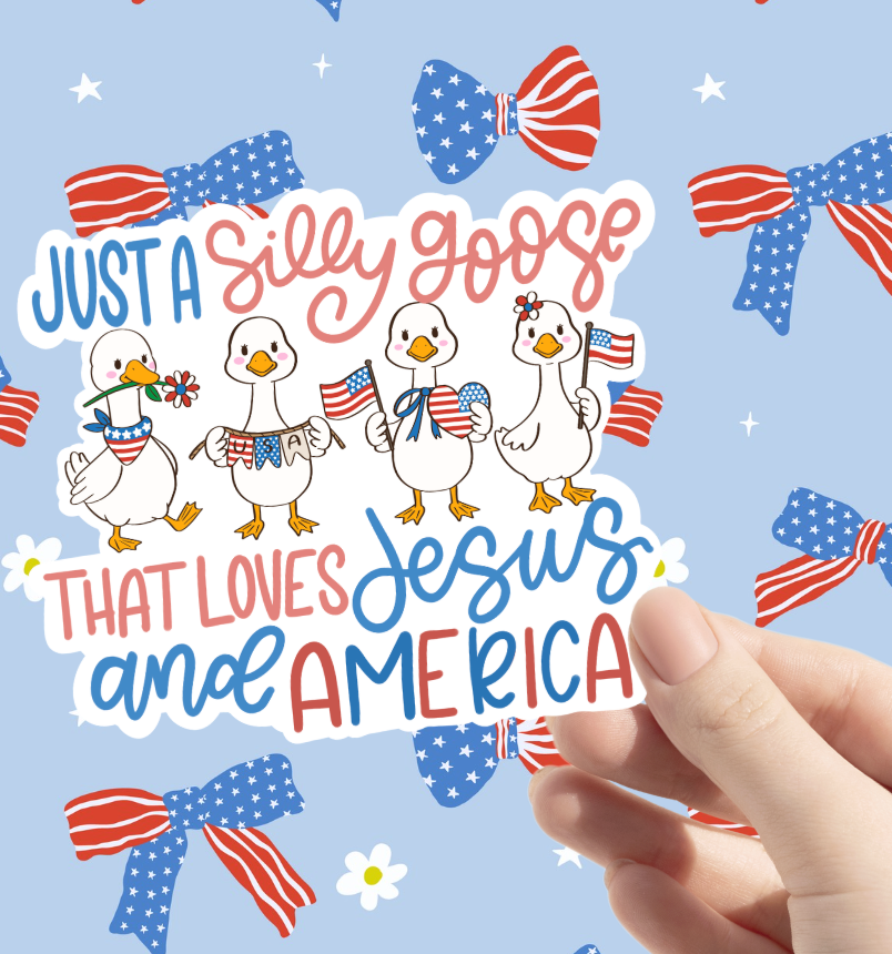 Silly Goose Loves Jesus & America Sticker
